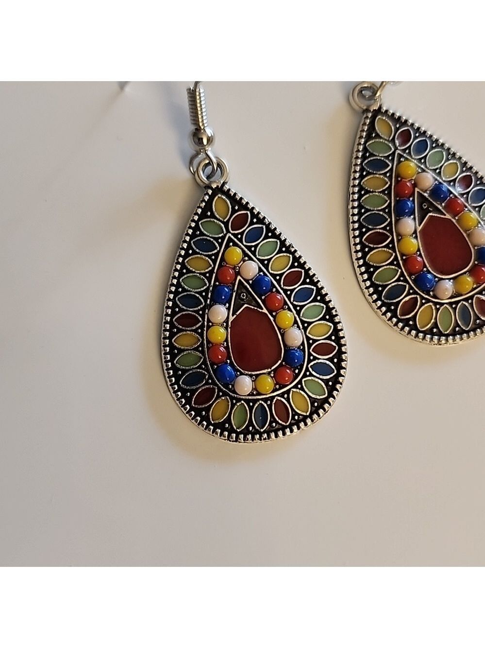 Boho TEARDROP EARRING Crimson color center EB - Picture 2 of 3